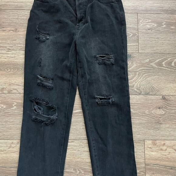 PACSUN Black High Rise Distressed Straight Leg Denim Jeans Size 27 - Picture 10 of 13